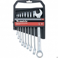 Набор ключей комбинированных, 6 - 22 мм, 9 шт., CrV, матовый хром MATRIX MA
